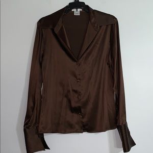 Pure Joy Silk Brown Button Down Blouse
